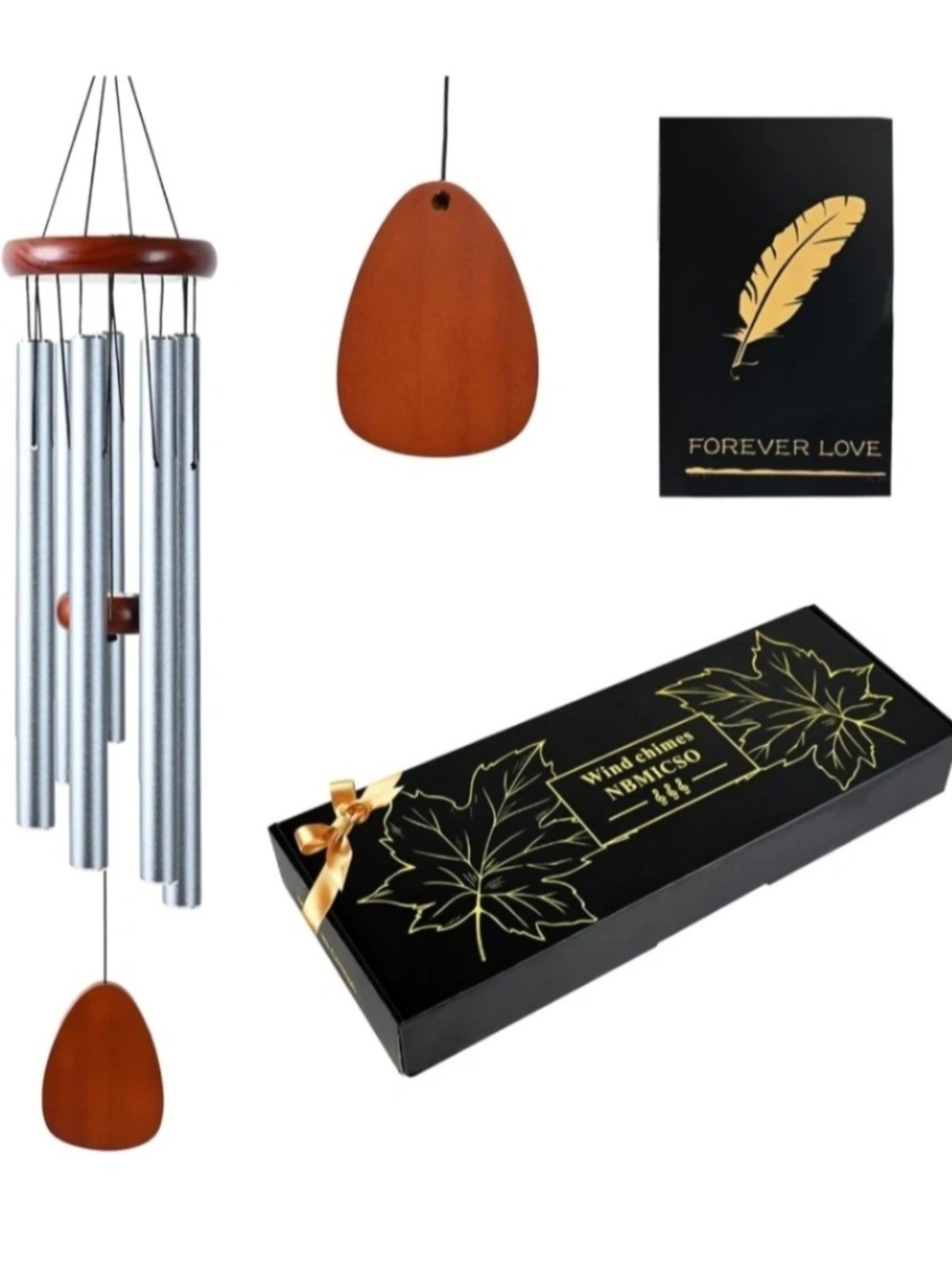Silver Wind Chimes with Brown Wooden Accents